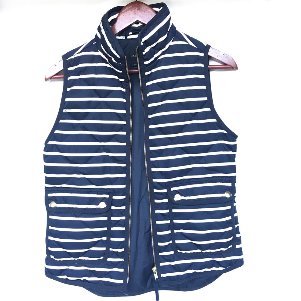 J Crew Excursion Quilted Navy Cream Stripe Vest